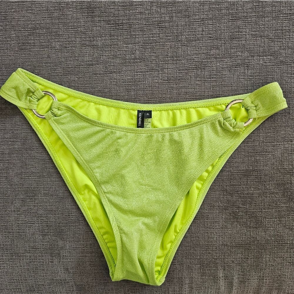 Kendall & Kylie Ring O Ring Detail lime shimmer green Bikini. Bottom size Xlarge